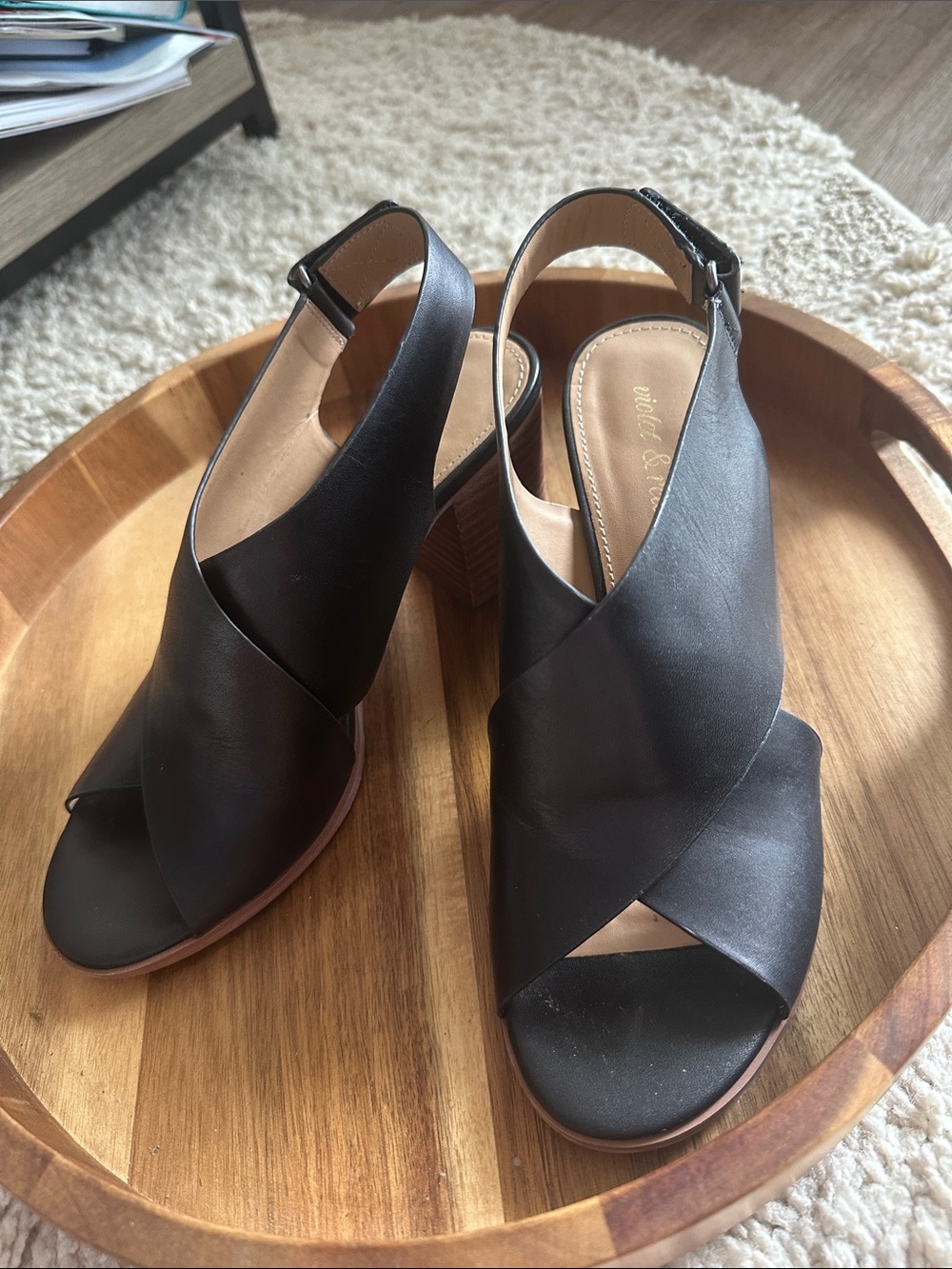Women’s Black Crossover Slingback Block Heel Sandals